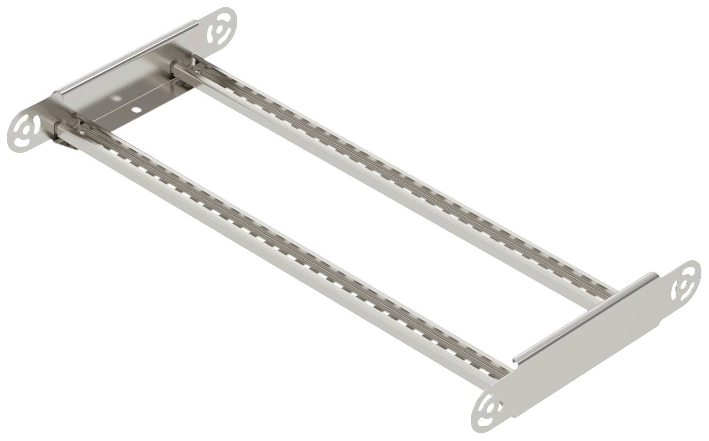 Telaio in metallo, forma rettangolare, utilizzato per fissaggi meccanici o montaggi, su sfondo bianco.
