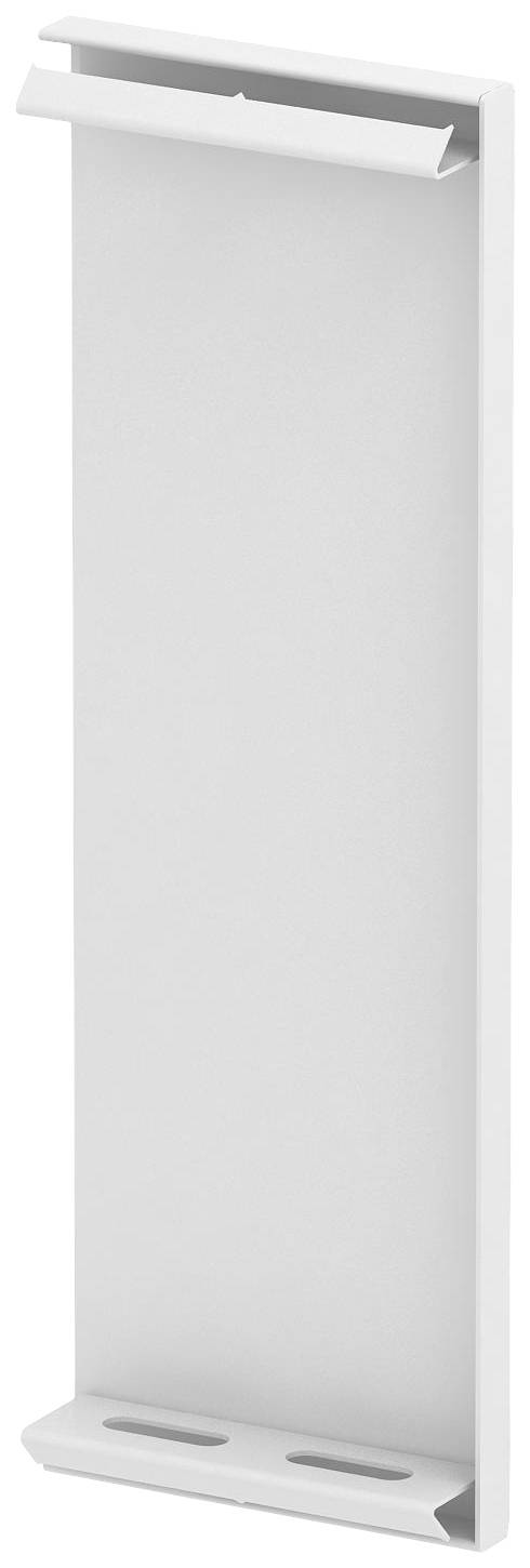 Supporto da parete bianco con due fessure orizzontali, una in alto e una in basso, per contenere oggetti stretti o cartelli.