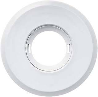 Disco piatto rotondo bianco in plastica con un foro centrale, probabilmente parte di un sistema di montaggio a soffitto o di un supporto.