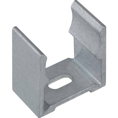 Supporto ad angolo in metallo con base rettangolare e apertura, idoneo per il fissaggio a diverse strutture.