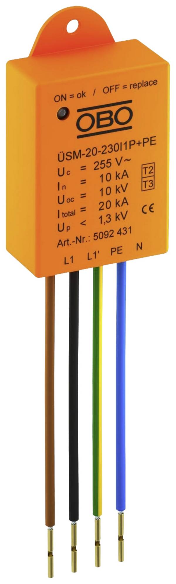 OBO Bettermann 5092431 ÜSM-20-230I1P+PE Scaricatore di sovratensioni   10 kA  1 pz.