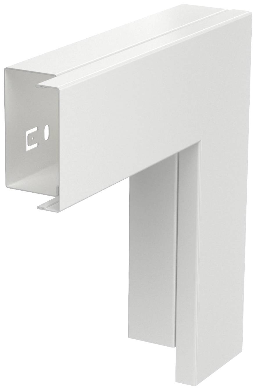 Un profilo metallico bianco a forma di L, utilizzato nell'industria edile o del mobile. Ha una sezione quadrata e un foro sul lato.