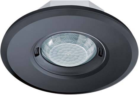 Plafoniera rotonda nera con vetro strutturato al centro; design moderno, adatta per illuminazione d'interni.