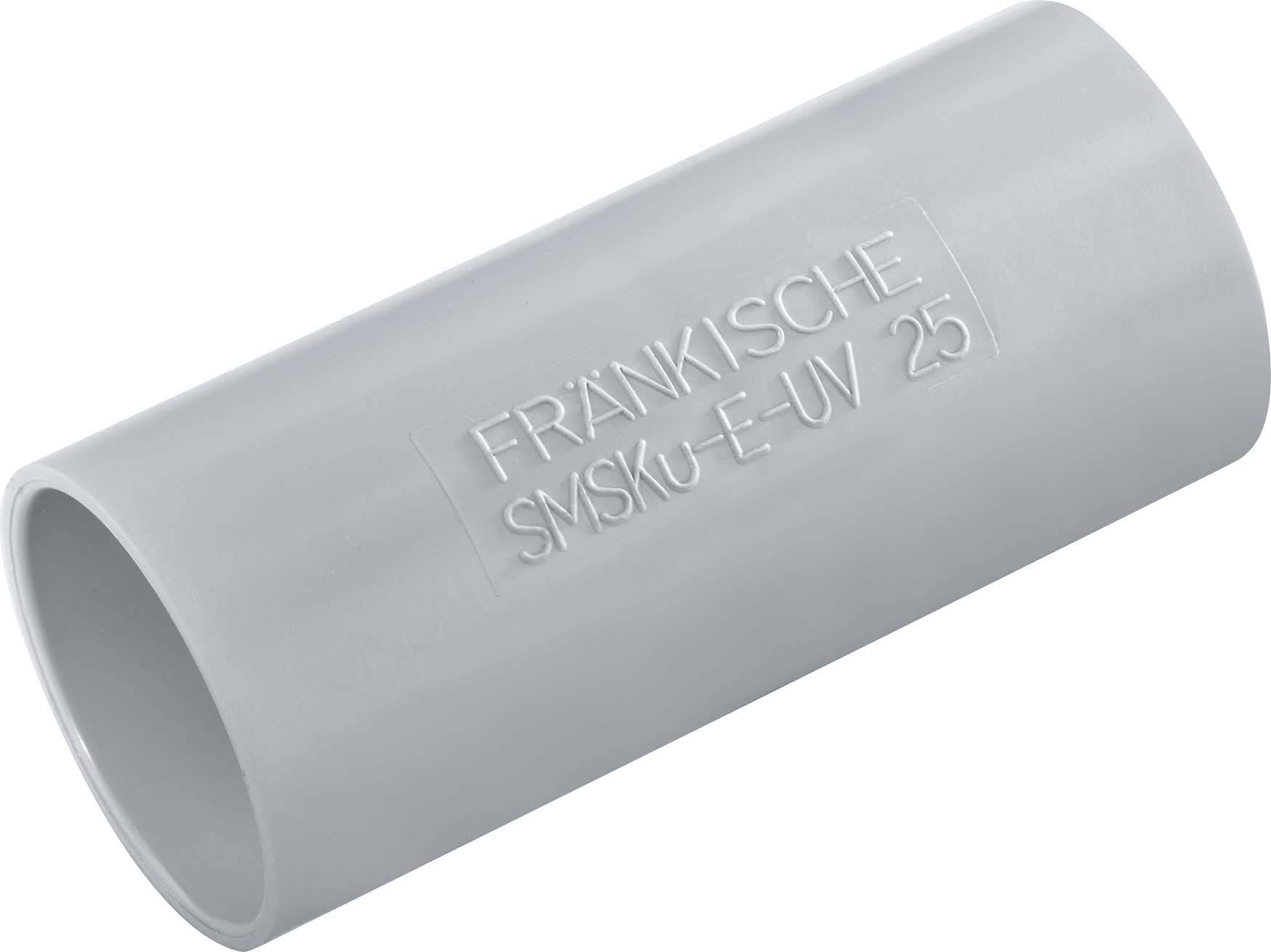 Tubo grigio con la scritta 'FRÄNKISCHE SMSku-E-UV 25'. È fatto di plastica e ha forma cilindrica.