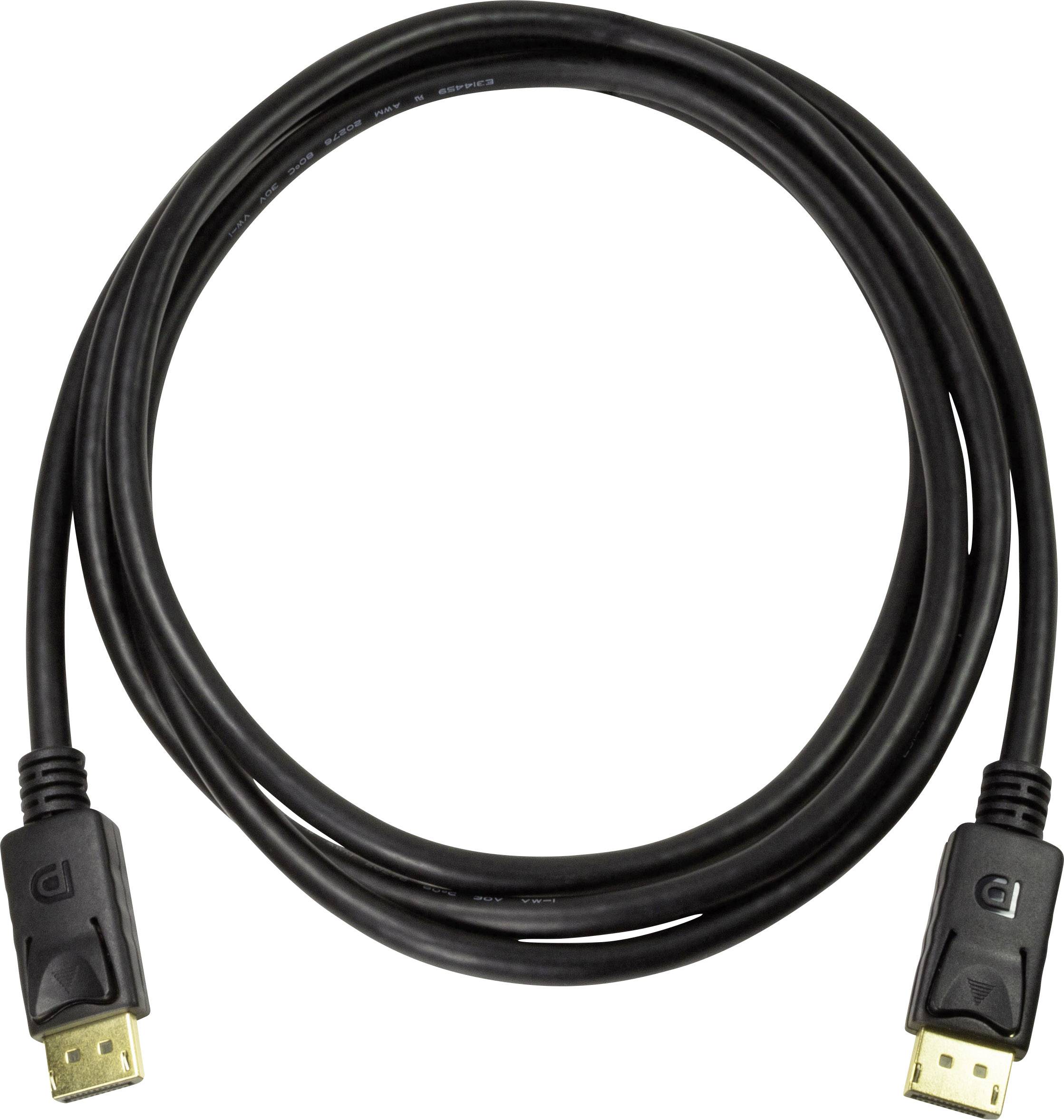 Un cavo DisplayPort nero con due connettori per collegare computer e monitor o altri dispositivi.