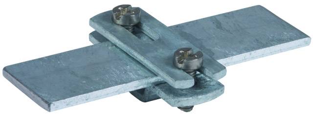 Connettori piatti metallici a due viti che collegano trasversalmente due pezzi di metallo piatti.