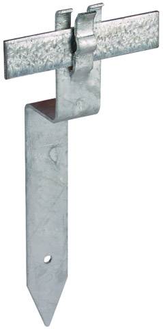 Gancio metallico con punta appuntita e barra trasversale piatta, idoneo per il fissaggio a pareti o altre superfici.