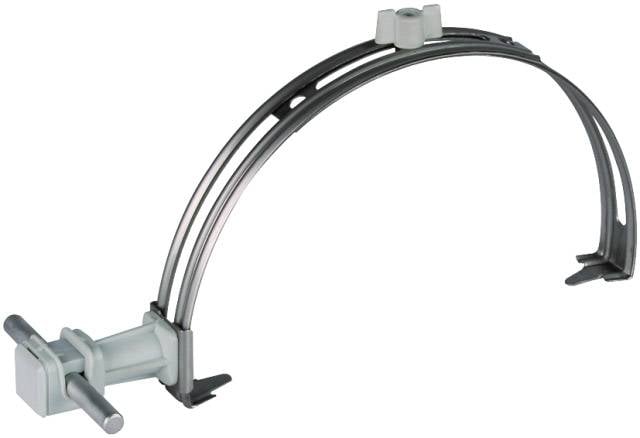 Morsetto metallico con impugnatura e cerniere regolabili in plastica, idoneo per applicazioni di fissaggio in ambiti tecnici.