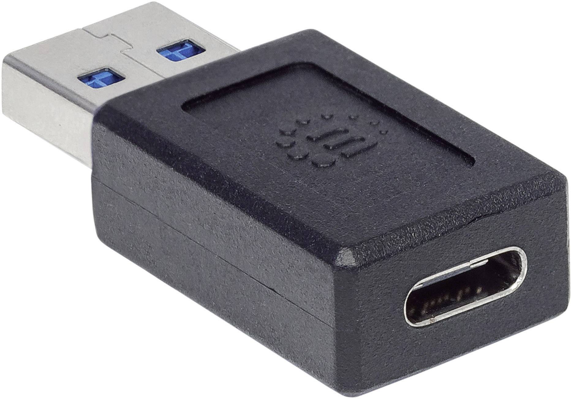 Un adattatore nero da USB a USB-C con spina USB-A su un lato e presa USB-C sull'altro.