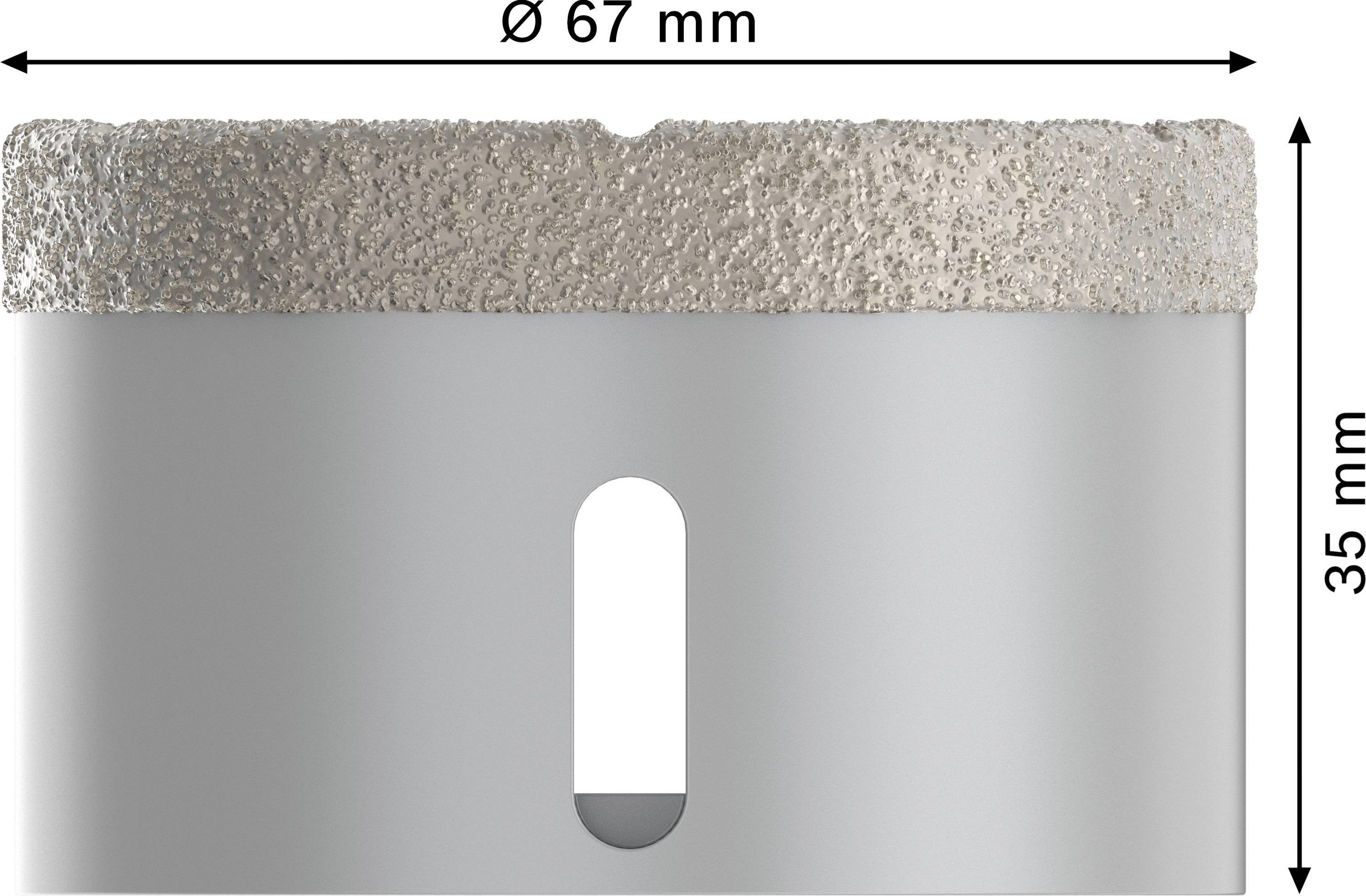Sega a tazza bimetallica con un diametro di 67 mm e un'altezza di 35 mm, utilizzata per forature di precisione in diversi materiali.