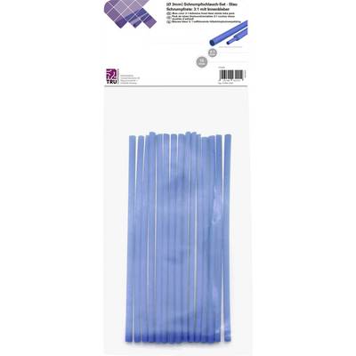Set di guaine termorestringenti blu, 31 pezzi, diametro 3 mm, con adesivo interno, presentato in un imballaggio trasparente.