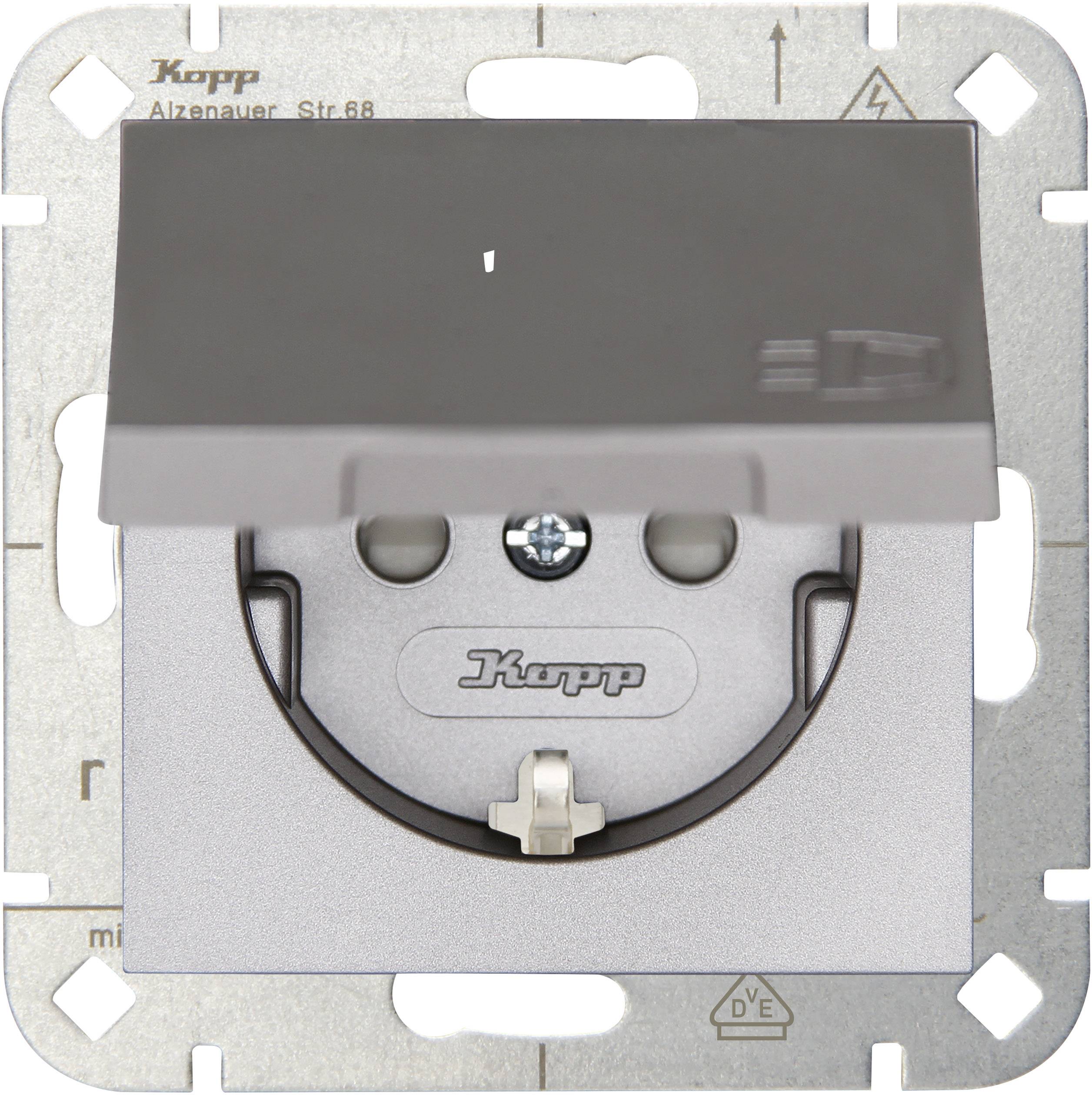 Kopp 1 parte Frutto Presa schuko con coperchio ribaltabile HK 07 Acciaio 940147004 1 pz.