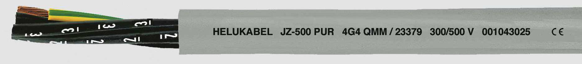 Un cavo grigio con la scritta 'HELUKABEL JZ-500 PUR 4G0.5MM² 23979 300/500 V 001000250'. Fili multicolore visibili all'estremità.