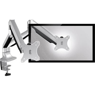 Braccio per monitor in metallo con snodo regolabile per il fissaggio di uno schermo al bordo della scrivania. Ideale per postazioni di lavoro ergonomiche.
