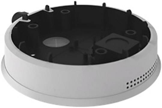 Un supporto rotondo bianco con fori e punti di connessione. Serve per fissare dispositivi al soffitto o alla parete.