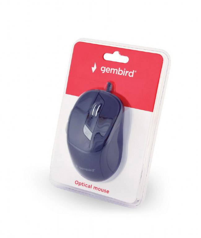 Mouse ottica in confezione. Marca 'Gembird', prodotto sigillato su una scheda rossa.