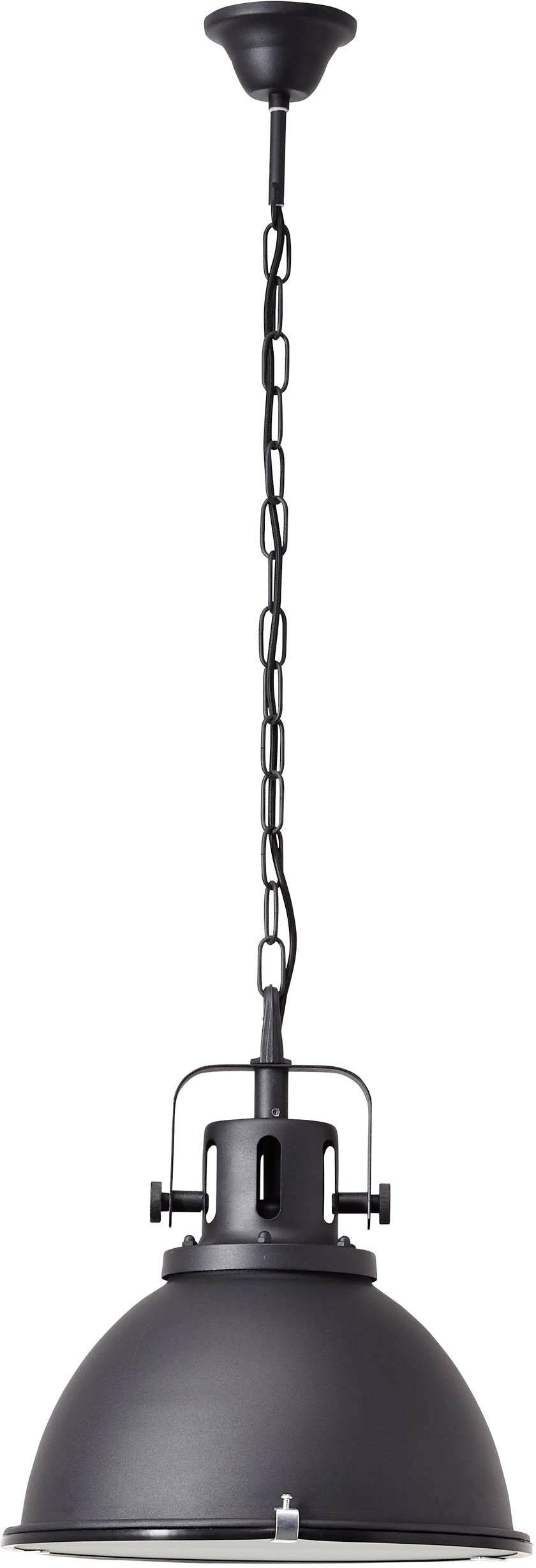 Lampadario a sospensione nero in stile industriale con sospensione a catena, adatto per ambienti abitativi e lavorativi moderni.
