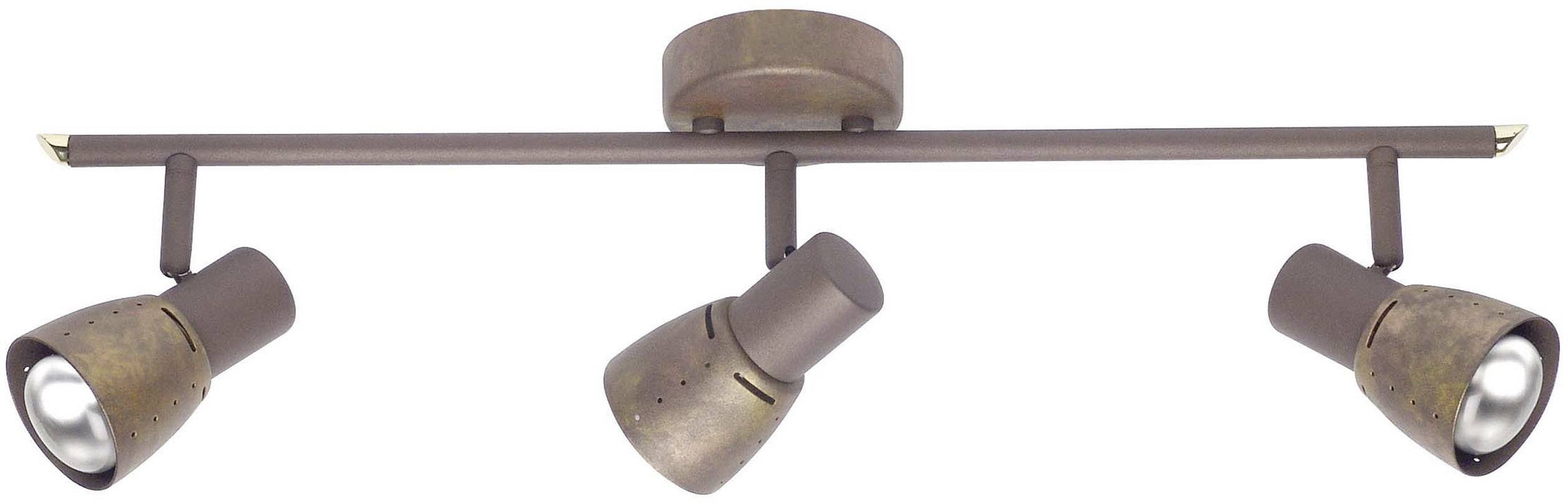 Plafoniera con tre faretti orientabili in finitura bronzata, adatta all'illuminazione versatile di ambienti interni.