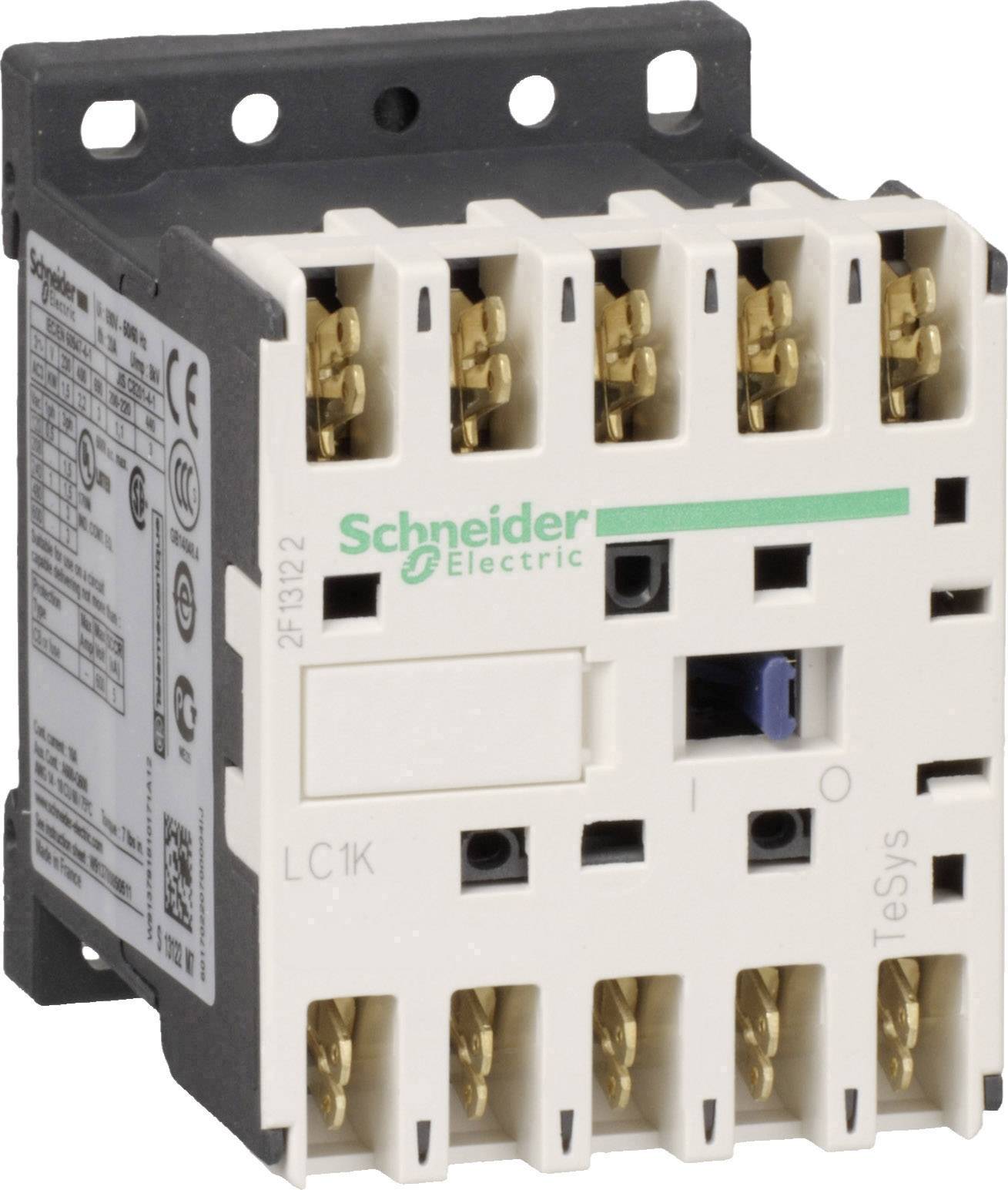 Un interruttore di Schneider Electric con più connessioni e etichette. Utilizzato per applicazioni di controllo elettrico.