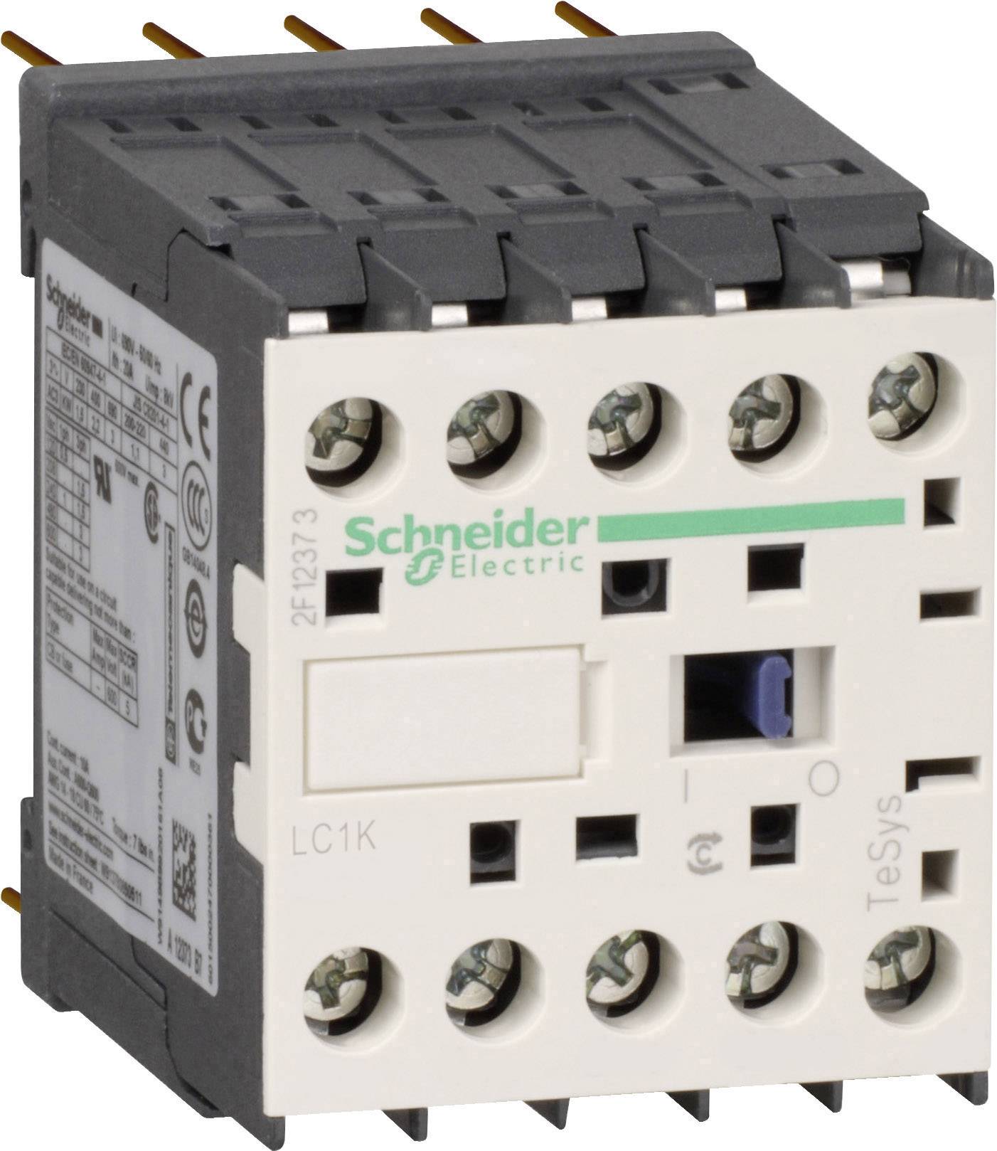 Un contattore Schneider Electric, modello LC1K, con etichette e connettori sulla parte superiore, adatto per comandi elettrici.
