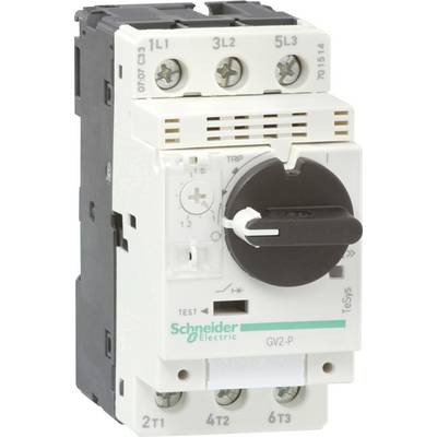 Un interruttore magnetotermico bianco e rettangolare di Schneider Electric con maniglia rotante e diversi morsetti di connessione.