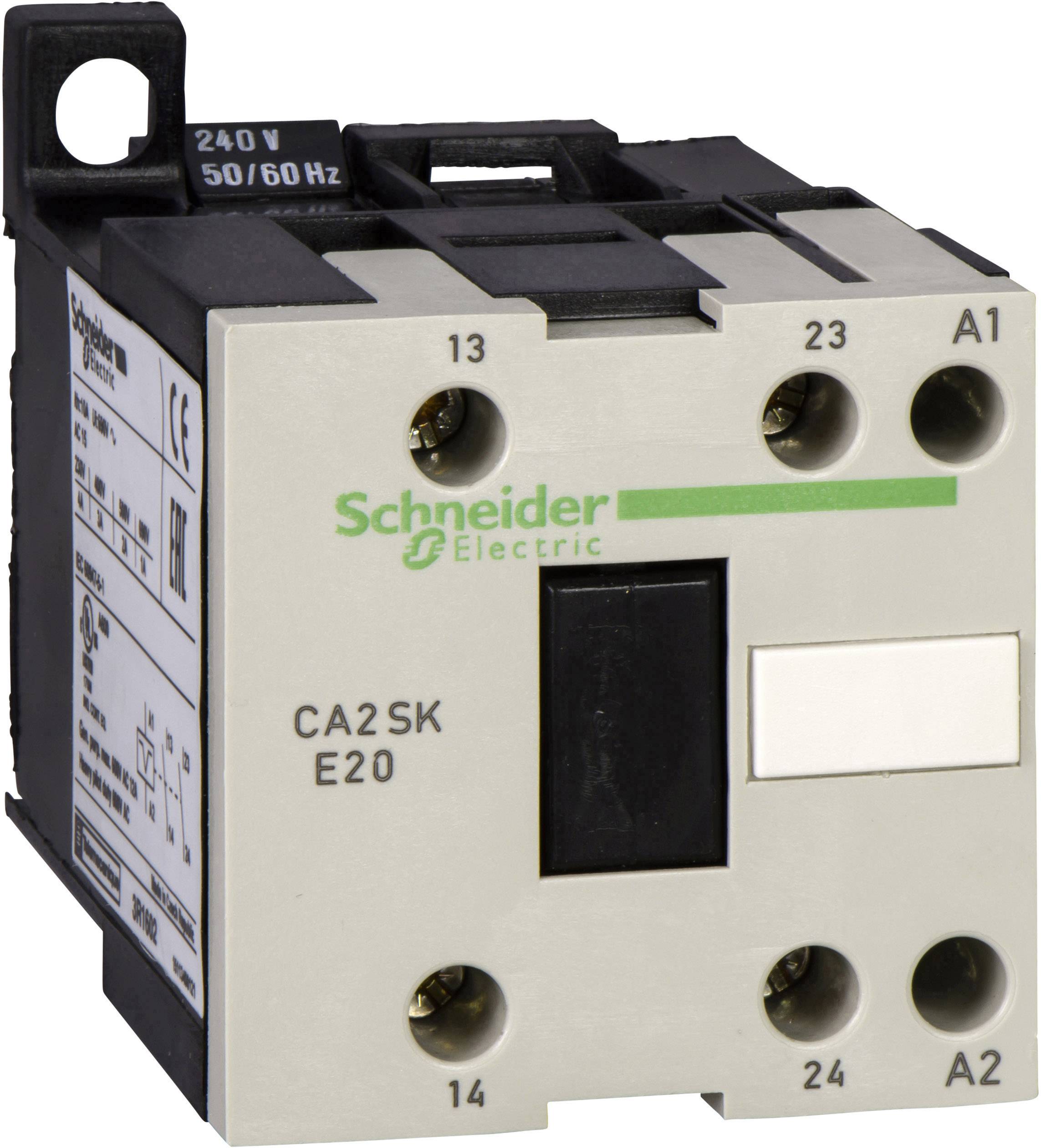 Dispositivo di commutazione Schneider Electric con scritta 'CA2SK E20', tensione: 240V, frequenza: 50/60 Hz.