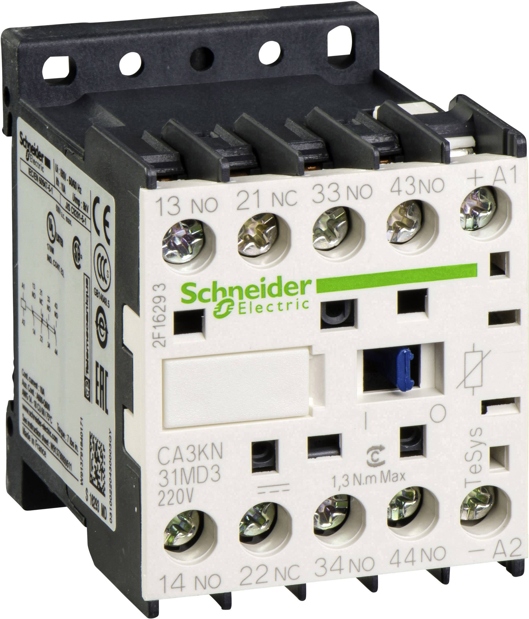 Contattore elettromagnetico di Schneider Electric con morsetti a vite multipli e specifiche elettriche dedicate.