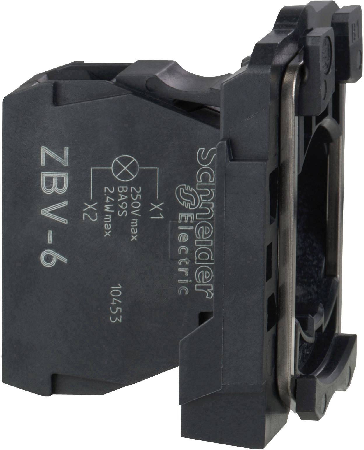 Un interruttore elettrico di Schneider Electric, modello ZBV-6, con specifiche tecniche e il logo del produttore visibile sulla superficie.