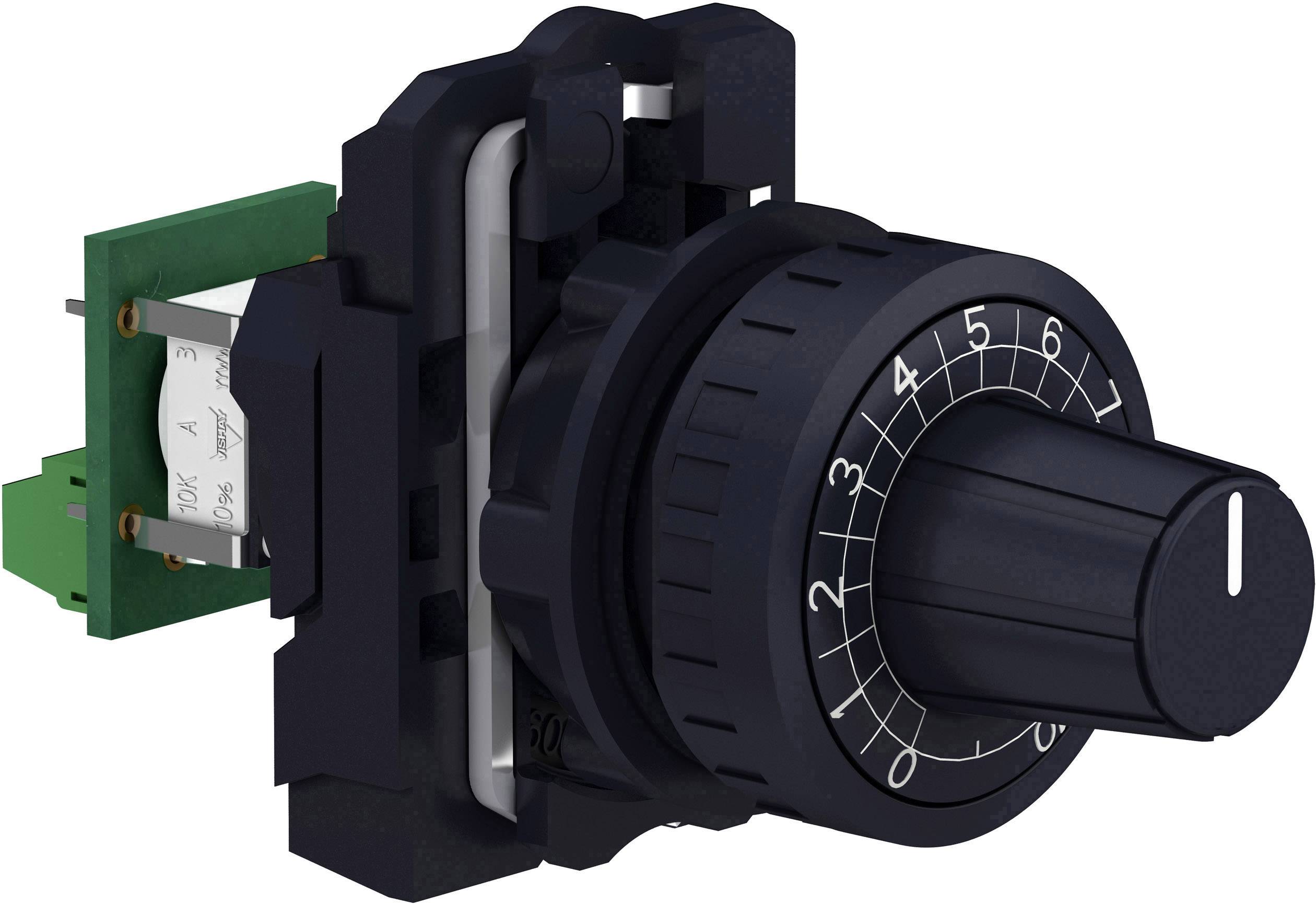 Un bottone di regolazione nero con scala bianca da 0 a 10 su un modulo interruttore elettrico.