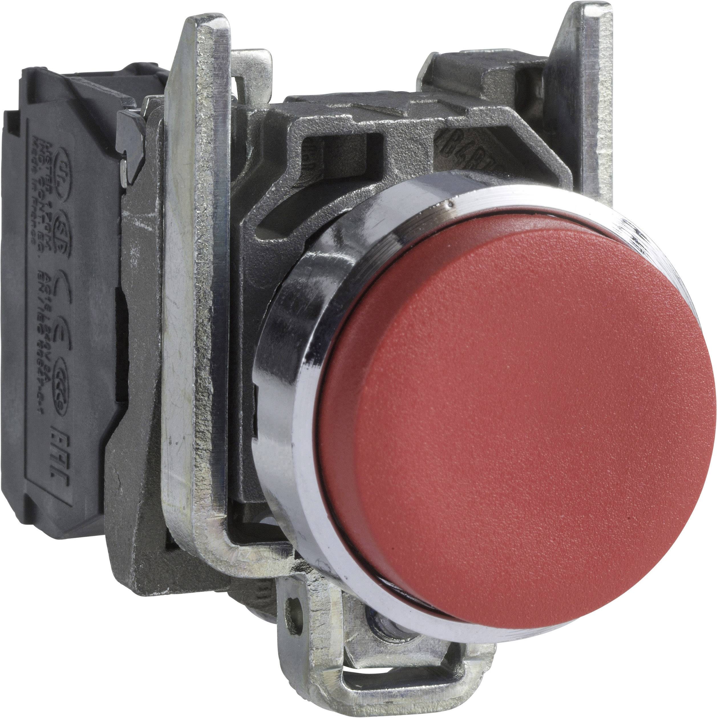Un grande pulsante rosso in metallo, pronto per essere montato in un dispositivo elettronico per il controllo o come interruttore di sicurezza.