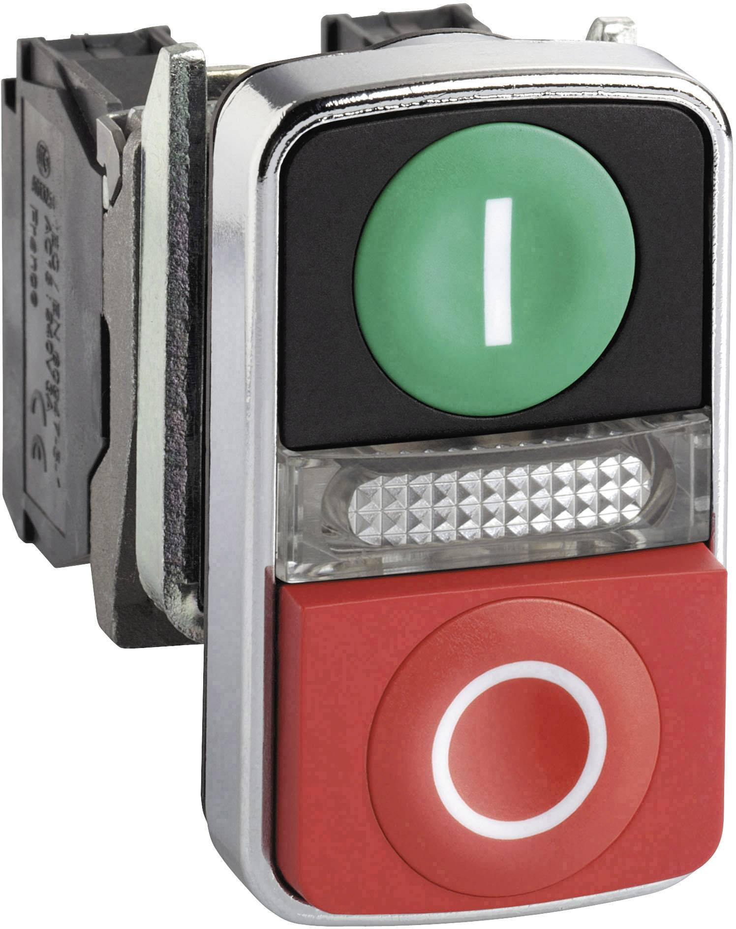 Un interruttore rettangolare con un pulsante verde in alto per 'Acceso' e un pulsante rosso in basso per 'Spento'.