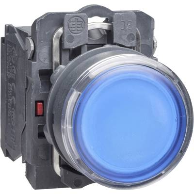 Un grande pulsante blu rotondo in un involucro nero, comunemente utilizzato per attivare funzioni in dispositivi elettronici.