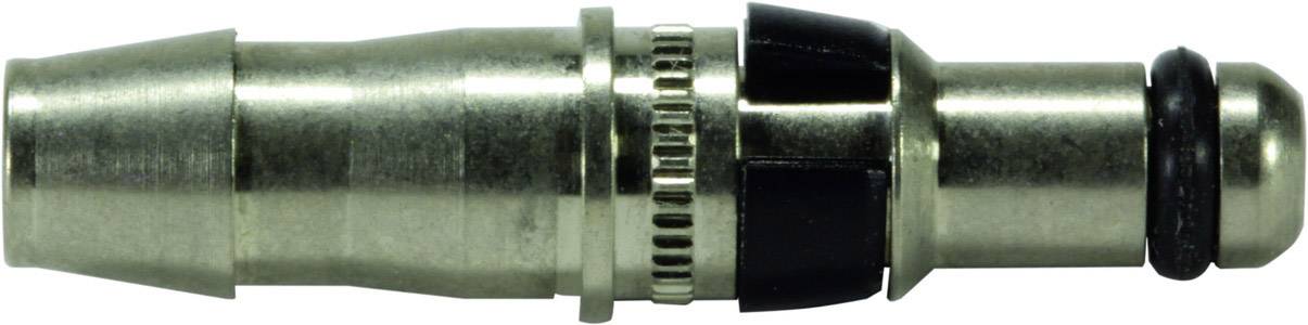 Un connettore metallico, probabilmente un raccordo pneumatico rapido. Presenta un bordo zigrinato per una migliore impugnatura.