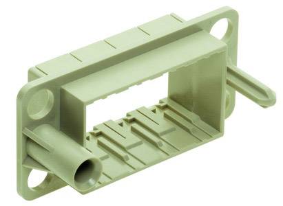 Un supporto portaspine rettangolare beige in plastica con tre canali integrati per cavi e due fori di fissaggio agli angoli.