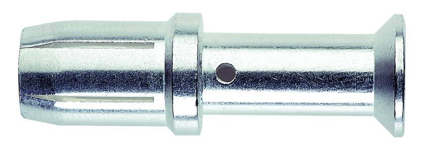 Un tubo metallico con diametro uniforme e un bordo largo su un'estremità. Presenta una scanalatura verticale e un foro circolare.