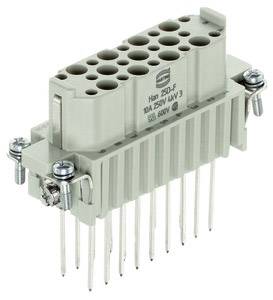 Un connettore industriale a 25 poli con morsetti a vite e telaio metallico per connessioni elettriche fino a 600V e 10A.