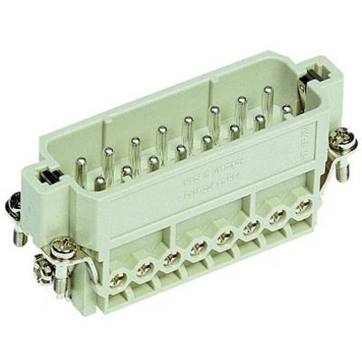 Connettore multipolare color avorio con viti laterali, visto verticalmente, mostra i pin e i punti di connessione a vite.