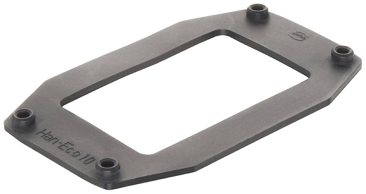 Cornice di tenuta nera rettangolare con angoli arrotondati e quattro fori di fissaggio, con scritta 'Han-Eco 10'.
