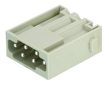 Un connettore rettangolare beige con sei piedini metallici, adatto per connessioni elettroniche.