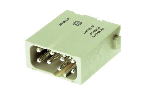 Un connettore elettrico rettangolare multipolare di colore beige.
