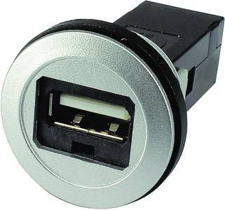 Semplice connettore USB, rotondo, integrato in un involucro metallico, utilizzato per l'alimentazione o il trasferimento dati nei dispositivi.