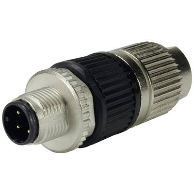 Un connettore metallico a quattro pin, generalmente utilizzato per connessioni elettriche, è poggiato su una superficie chiara.