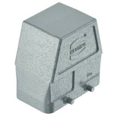 'Coperchio per connettore industriale in metallo con logo stampigliato, involucro robusto per connessioni elettriche sicure.'