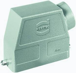 Un involucro grigio per connettore elettrico marca HARTING, forma rettangolare, idoneo per applicazioni industriali.