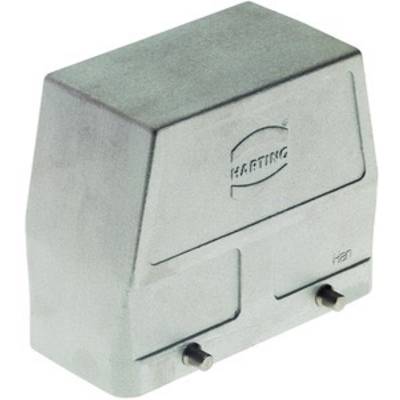 Un contenitore Harting quadrato grigio con il logo del marchio in alto. Ha due bulloni sporgenti nella parte inferiore.