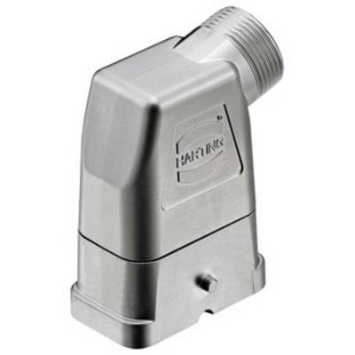 Un connettore metallico argentato, rettangolare, con superficie superiore smussata, sul quale è inciso 'HARTING'.