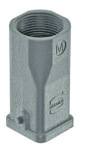Manicotto metallico grigio con filettatura interna, base rettangolare e marcatura 'MI'.