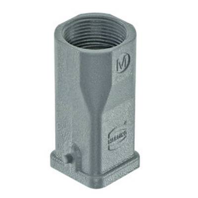 Manicotto metallico grigio con filettatura interna, base rettangolare e marcatura 'MI'.