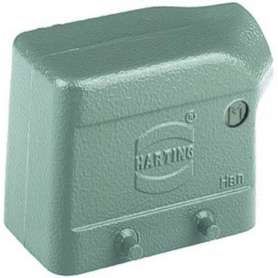Custodia metallica di colore verde con la stampa 'HARTING'. Presenta due viti di fissaggio sul lato inferiore.