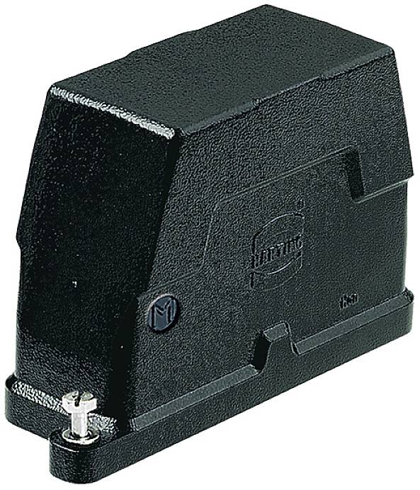 Involucro nero e robusto di un connettore con chiusure a vite, utilizzato per impianti elettrici industriali.